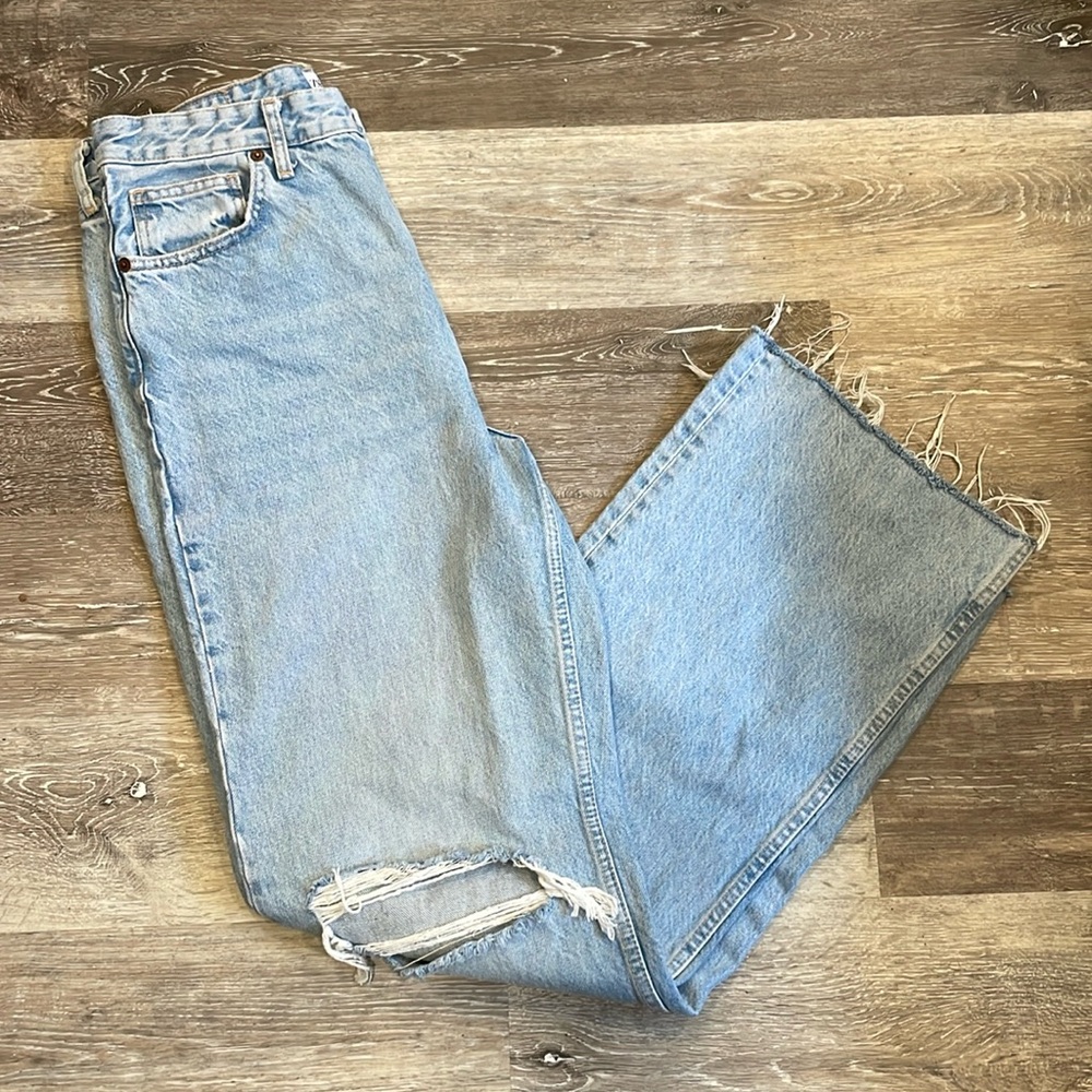 Zara High Rise Ripped Wide Leg TRF Jean